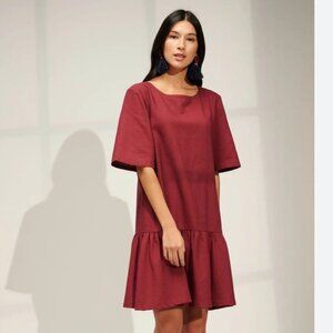 EMMA KNUDSEN LAUREN SHORT SLEEVE RUFFLE SHIFT DRESS - L